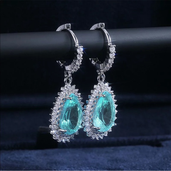 New Gorgeous 925 Silver Aquamarine Drop Earrings - Picture 2 of 5